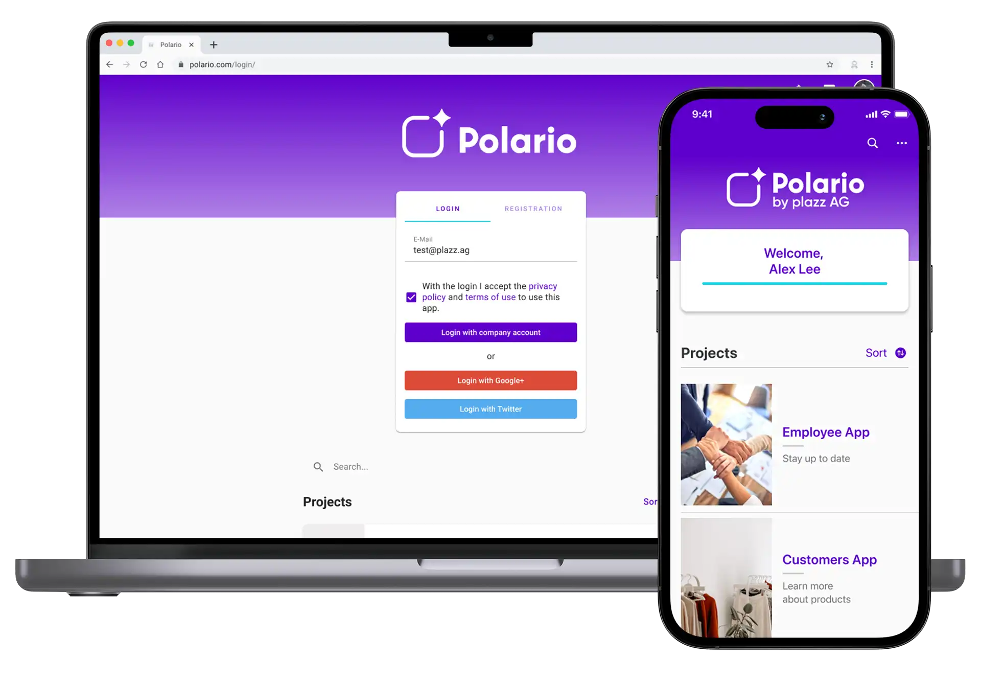 Login und Projektübersicht in Polario