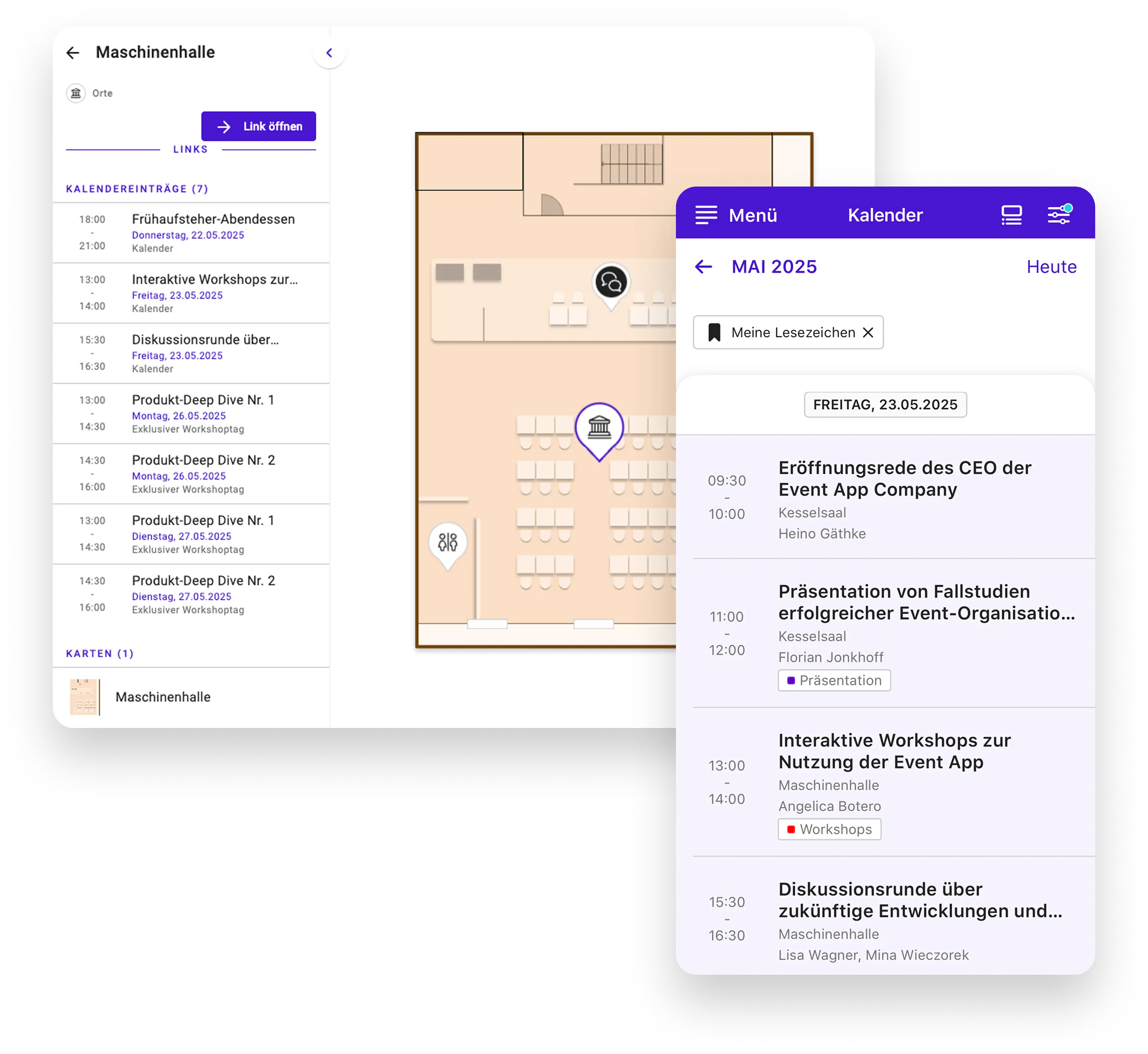 Lageplan und personalisierter Kalender Polario Event App