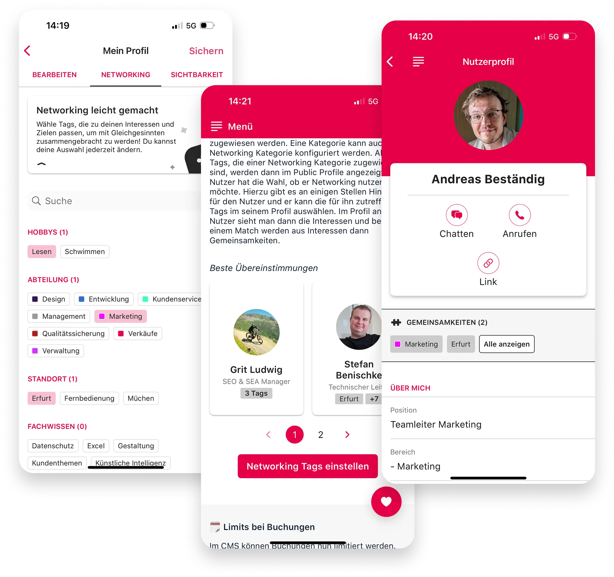 Verschiedene Matchmaking Ansichten der Polario App