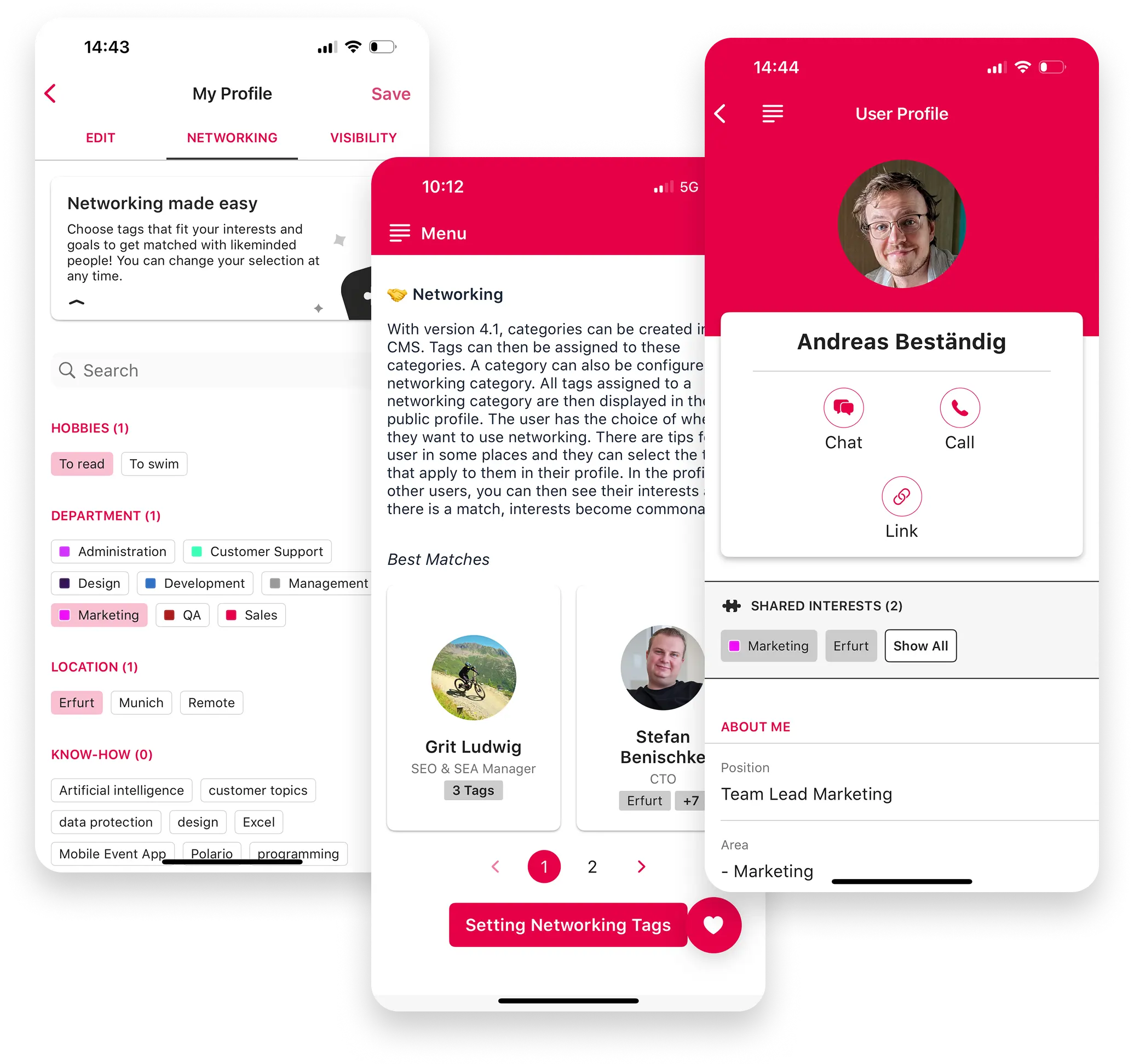 Different matchmaking views of the Polario app