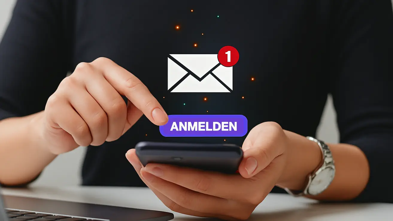 person nimmt eine digitale einladung via mail an